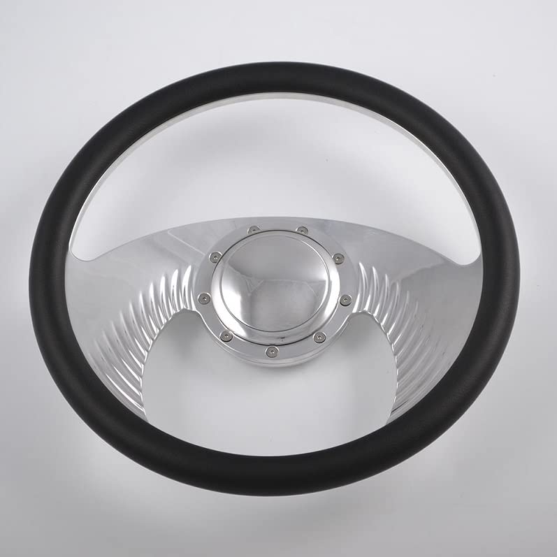 Flashpower 14'' Billet Hawk Wing Half Wrap 9 Bolts Steering Wheel with 2'' Dish and Horn Button (Black)