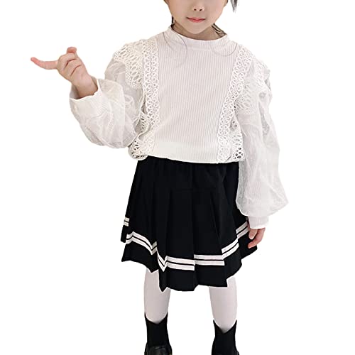 Toddler Girl Mesh Long Sleeve Shirt Blouse Lace Crew Neck Ribbed Cotton Tops2