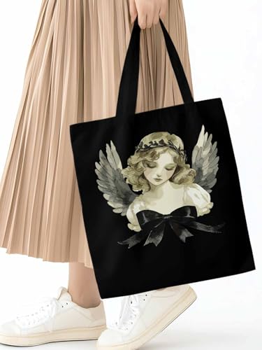 Canvas Tote Bag, Cartoon Closed Eyes Angels Aesthetic Canvas Tote Handbags for Women Shoulder Bag2