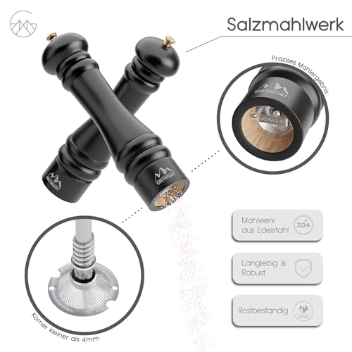 Foto von GREYMOUNT ® Caucasus Salz und Pfeffermühle Set (Pure Black, Set aus zwei Mühlen)