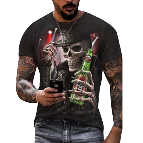 Viking Skull Tees Mens Funny T Shirt Skeleton Halloween Costume Skull Novelty Skeleton Head T-Shirt Gift Idea de Manga Corta