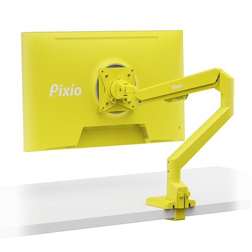 Image of Pixio PS1S Wave Yellow Single Monitor Arm Stand Desk Mount - Fits up to 32 inches Monitors and up to 19.8lbs. VESA Compatibility and Integrated Cable Management