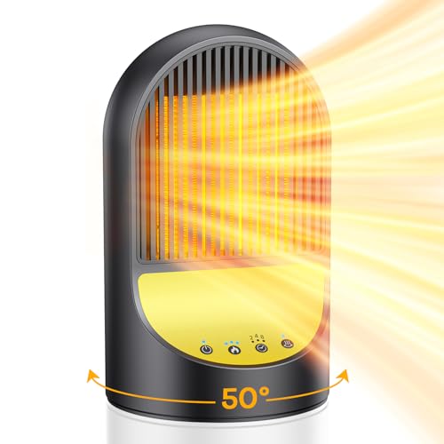 Space Heater, 1500W Small Portable Electric Heaters for Indoor Use, PTC Ceramic Heater for Office with Thermostat, 50°Oscillation, 8H Timer, 3 Modes, Quiet Safe Room Heater for Office Room Desk