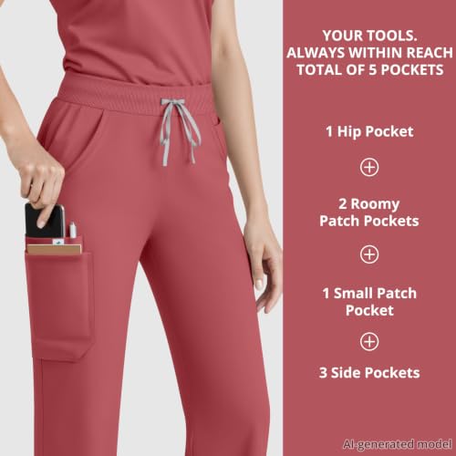Image of Women's 7-Pocket Scrub Pants - Straight Leg, Mid-Rise, Drawstring | Soft stretch knit Mid-rise drawstring Side slits Wrinkle-resistant Machine washable For nurses /doctors /vets