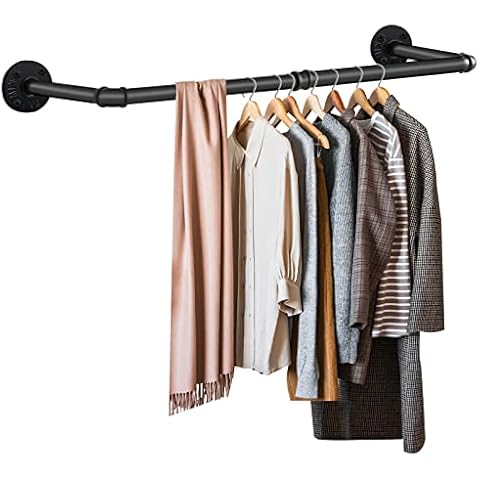 Yawinhe Industrierohr Kleiderstangen,80cm Kleiderständer für die Wand, Rustikale Kleideraufbewahrung, Platzsparenders Wandregal Küchenregal Cover