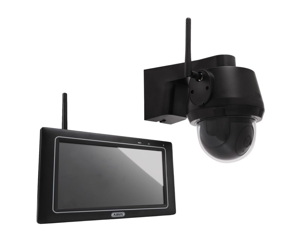 ABUS Kamera monitoringowa EasyLook BasicSet PPDF17100 – kamera + przenośny monitor z ekranem dotykowym: wykrywanie ruchu, tryb alarmu i nagrywania, funkcja interkomu, widoczność w nocy