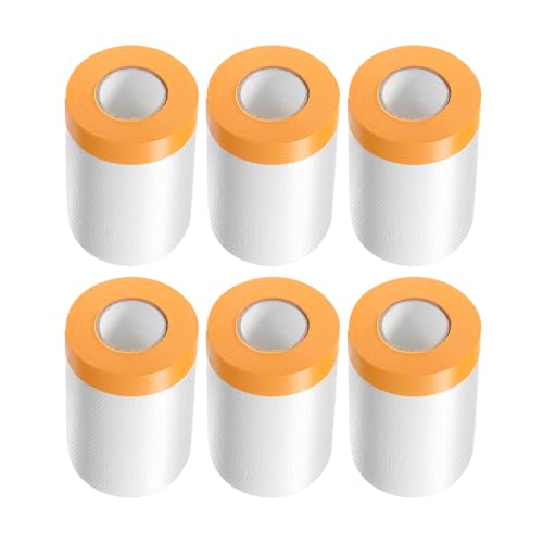 Image of HARFINGTON 6 Rolls Pre-Taped Masking Film 21.7 inch x65.6ft Tape and Drape Painters Plastic Drop Cloth Film with Tape Plastic Sheeting for Automotive Painting Covering