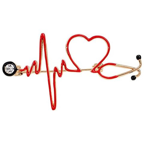 Huihuay Enamel Love Heart Stethoscope Brooch Cartoon Doctor Nurse ECG Badge Lapel Pin Cover