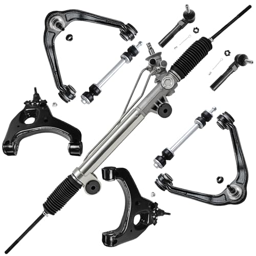 Image of Detroit Axle - RWD Front 9pc Rack and Pinion Kit for 1999-2006 Chevy Silverado 1500 GMC Sierra 1500, 1 Power Steering Rack & Pinion 4 Control Arms 2 Tie Rod Ends 2 Sway Bars Replacement