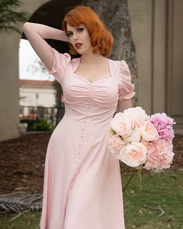 Belle Poque Women's Pink Plus Size Dress Elegant Puff Sleeve Semi Formal Junior Party Formal Dresses 2XL - Image 4