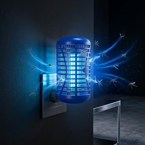 Image of Electric Mosquito Killer Lamp with Shock Grid | UV Light Insect Trap for Mosquitoes & Flying Bugs | Indoor Night Lamp for Home, Bedroom, Kitchen & Office | (Blue, Red, Green) (Blue)