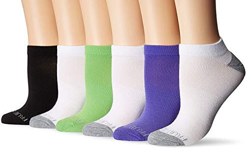 Fruit of the Loom Women's Everyday Active No Show Socks-6 Pair Pack, Fruit of the Loom Women's 6 Pack No Show Socks, Purple/Green/Black/White, Shoe Size: 4-10