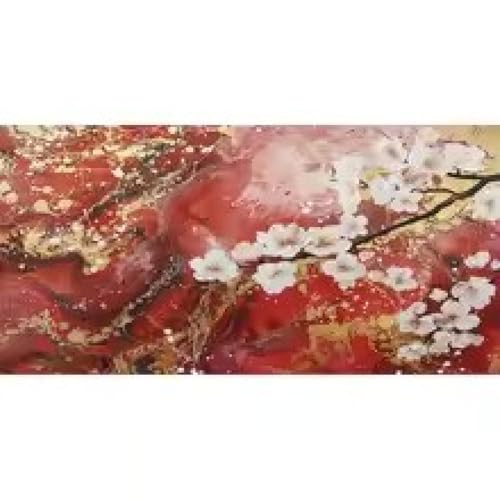 Impression sur toile fleurs rouges dorées peinture artistique salon 50x100