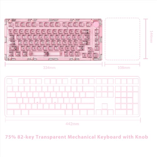 Image of MONSGEEK 75% Wireless Mechanical Keyboard ICE 75 Pink, Fully Transparent 82-Key Hot-swappable RGB Backlit Clear Gaming Keyboard with Gasket /Top Dual Mount for Mac /Win