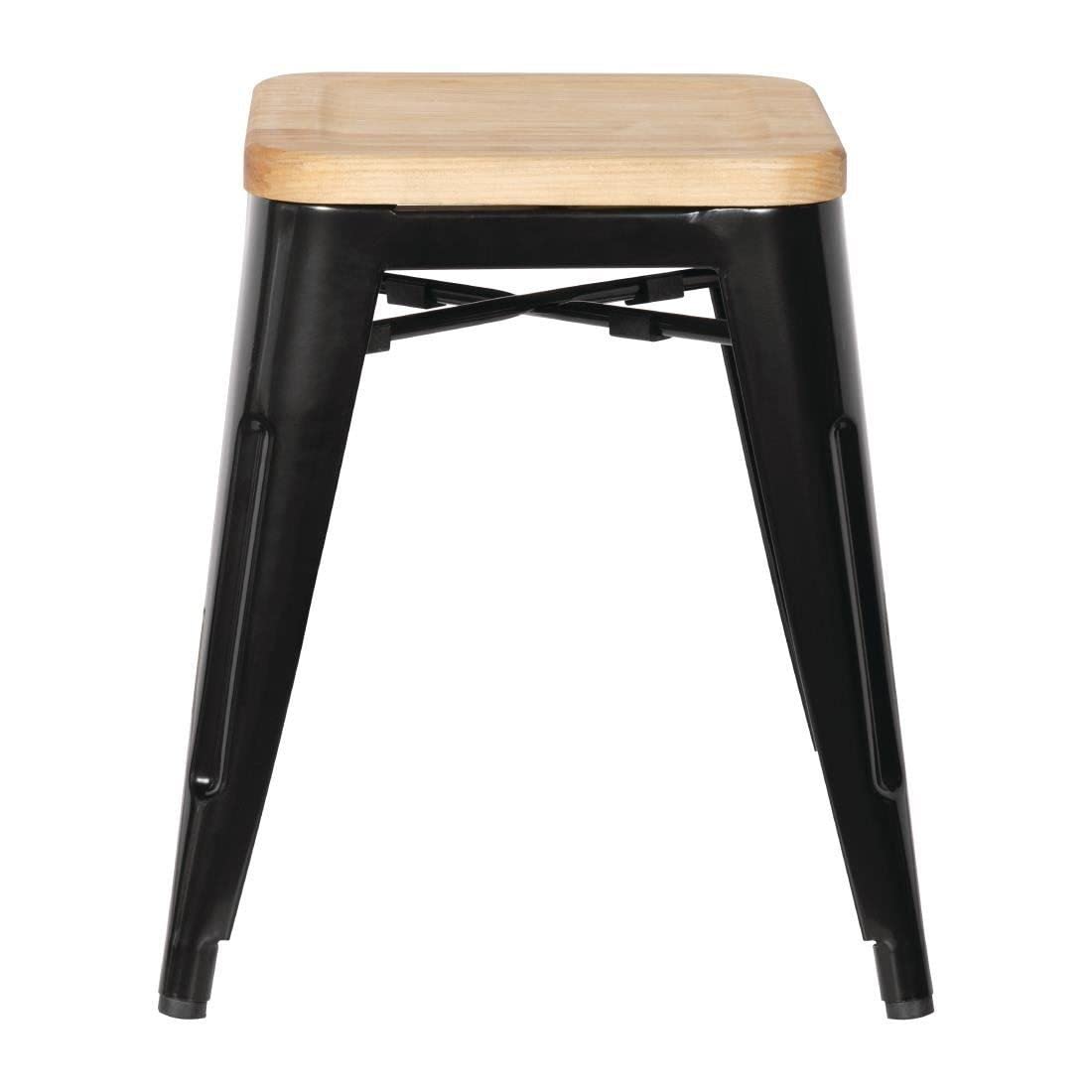 Bolero GM635 acciaio Bistro Low sgabelli con cuscino in legno, nero (confezione da 4)