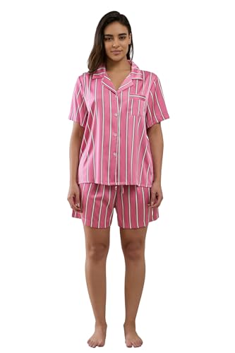 Image of YiNi LuLu Womens Silk Satin Shorts Pajamas Set Button Down 2 Piece Pjs Short Sleeve Oversized Sleepwear with Pockets