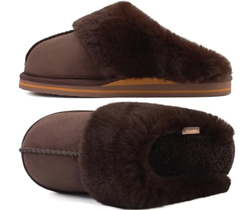 Image of KuaiLu Womens Cozy Memory Foam Slippers Ladies Fuzzy Faux Fur Lined Warm Arch Support House Shoes Slip on Comfy Winter Scuff Indoor Outdoor Rubber Hard Sole