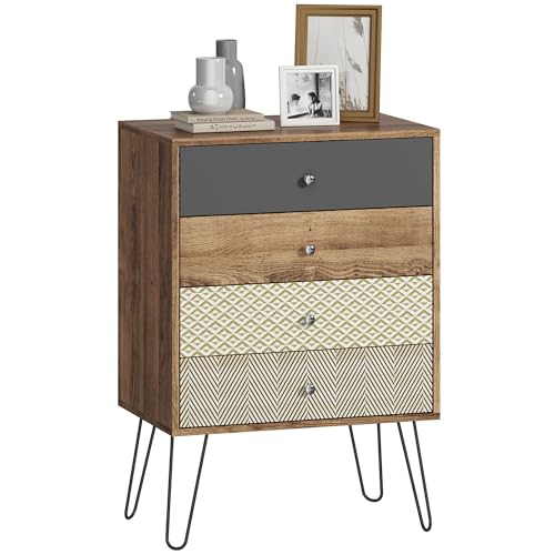 HOMCOM Cómoda 4 Cajones, Cómoda Dormitorio, con Patas de Horquilla de Acero, Cajonera para Salón, Oficina, Estilo Bohemio, 60x39x86 cm, Multicolor