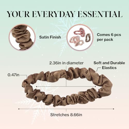 Kitsch Ultra Petite Satin Scrunchies for Women - Gentle on Hair, No Crease, Slim Ruched Design for Ponytail & Bun | Soft, Sleek, & Stylish Satin Hair Scrunchies for Girls - Terracotta, 6 Pcs