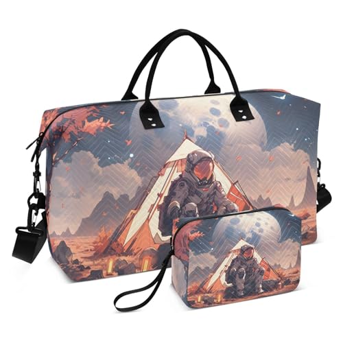Large Travel Duffel Bag, Astronaut Moon Sports Tote Gym Bag, Shoulder Weekender Overnight Bag for Women Men, Carry On Luggage with Toiletry Bags