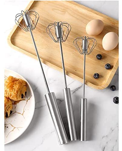 Mezclador Giratorio de Acero Inoxidable a presión Manual, batidor de Huevos Giratorio automático, Mezclador semiautomático (30 * 6,3 CM)