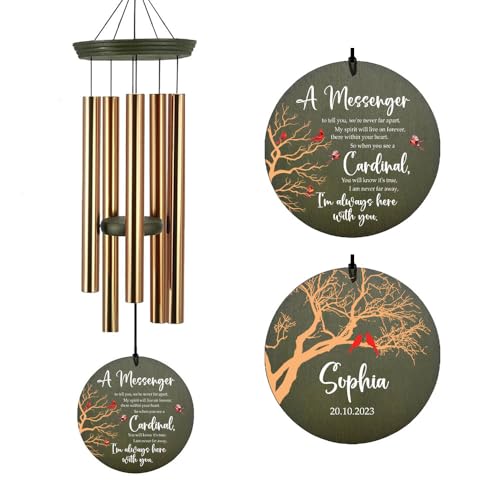 Image of ASTARIN Cardinal Memorial Wind Chimes, 36 inch Personalized Name Sympathy Wind Chime, Windchimes in Memory of Loved One, Bereavement Condolence Gift for Loss Mom Dad Sister Son(Produced in Texas)