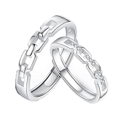 Bague de couple en argent S925 style chaîne avec anneau ouvert ajustable