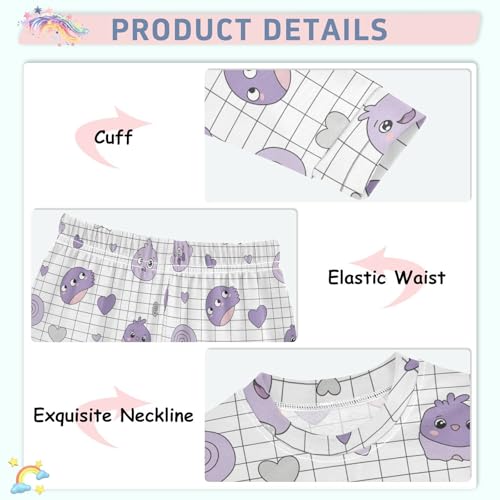 Pajama Sets Long Sleeve Purple Characters with Hearts Soft Comfy Sleepwear 2 Piece PJS 3-8T4