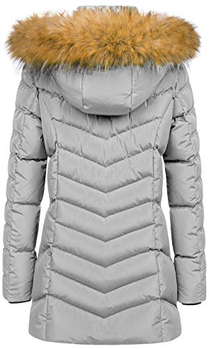 Creatmo Us Women's Winter Parka Jacket Long Puffer Coat Soft Fleece Lined Padded With Fur Hood Grey M #TOP1