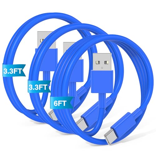 Image of 3-Pack Blue [3.3FT+3.3FT+6FT] USB A to USB C Cable, Compatible with iPhone 15 /16, iPad, Samsung, MacBook, PS5 and More, Fast Charging, Carplay Cable