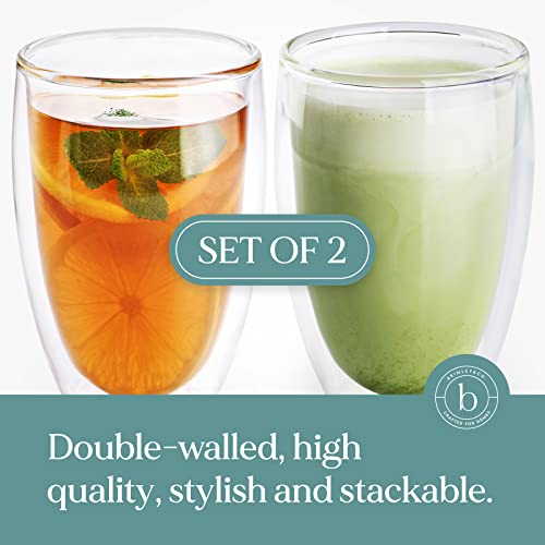 Brimley Clear 16Oz Double Walled Glasses 2 Pack - Insulated Glasses For Hot & Cold Beverages - Insulated Borosilicate Glass Drinking Glasses - Scratch Resistant, Dishwasher, Freezer & Microwave Safe #TOP2