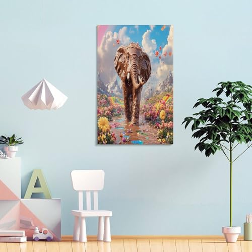 Tableau impression sur toile éléphant, affiche décoration murale chambre 50x75