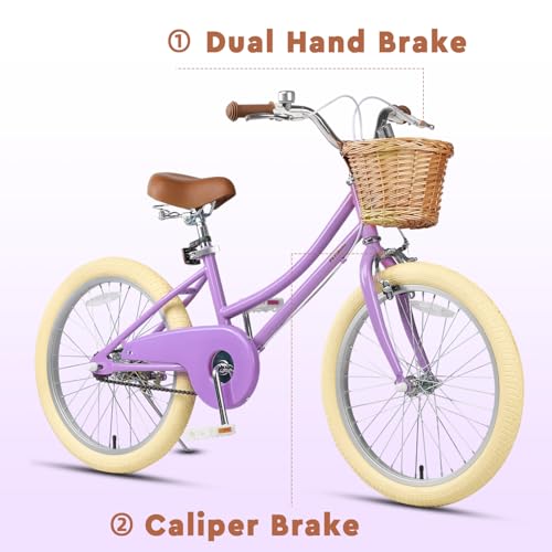Image of Petimini Vintage Kids Bike for Girls, 12-20 Inch Classic Bicycle with Wicker Basket & Bell, High Tensile Steel Frame, Training Wheels (12-18 inch), 85% Pre-Assembled, Retro Bike for Outdoor Riding