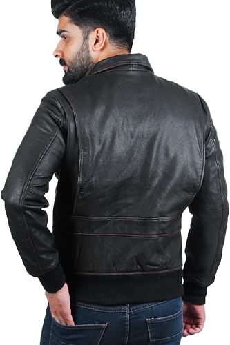 Image of Mens Bomber Leather Jacket Black | Real Leather Biker Jacket With Vintage Styling