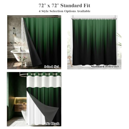 Image of AAtter 3 in 1 Green Black Gothic Shower Curtain Set, 72x72 Inch, 12 Hooks