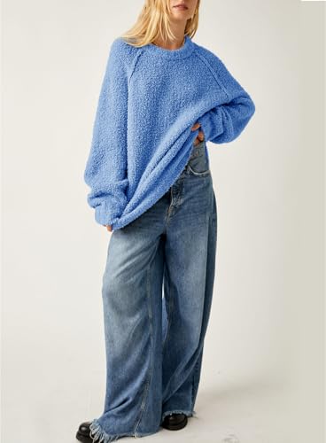 Image of Beaully Women's Oversized Crewneck Sweaters | Oversized style, Tunic sweater, Fuzzy knit, Soft knit, Loose fit, Drop shoulder