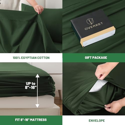 Image of 1000 Thread Count Egyptian Cotton Sheets Queen Size Set 4PCS Sateen Weave Soft Breathable 16-Inch Deep Pocket(Queen,Forest Green)
