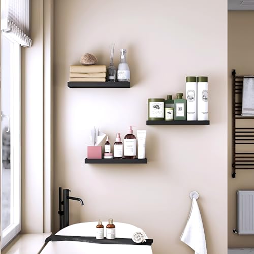 Image of Floating Shelves for Wall, Bathroom Shelves Wall Mounted for Kitchen, Bedroom, Bathroom Storage Over Toilet, Hanging Book Shelf for Wall Home Decor Living Room (Black-ND)