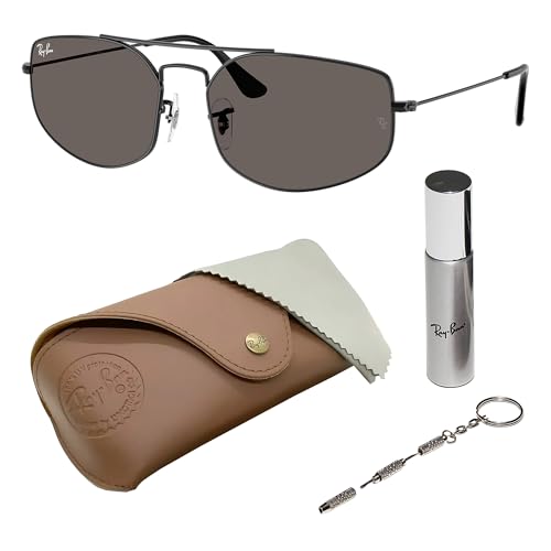 Ray-Ban RB3845 EXPLORER V Square-Round Shaped Non-Polarized Sunglasses for Men & Women – Includes Official RAYBAN Eyewear Kit – Ideal Formal & Casual Wear Sunglasses – Dark Grey Lens