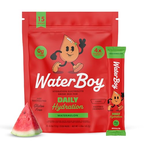 Image of Waterboy Daily Hydration | 1,570mg Electrolyte Powder Packets | No Sugar, All Natural, Gluten Free, Zero Calories | 15 Drink Stick Mixes (Watermelon)
