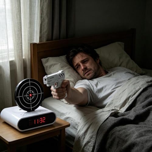 Wmool Gun and Target Alarm Clock with Gun Shooting Game Digital Shot Timer Alarm Clock Interactive Wake You Shoot Personalized LED Display Bedside Kids Adults Fun Gift Bedroom Office - 2