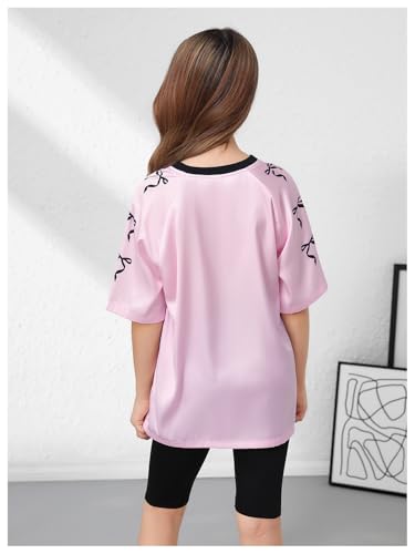Image of GORGLITTER Girl's Cute Tee Tops Y2K Oversized Jersey Letter Graphic V Neck Half Sleeve Summer Vacation Going Out Shirts
