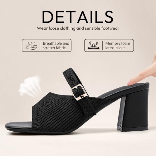 Image of Tilocow Knit Heeled Sandals for Women Square Open Toe Heeled Mules Chunky Block Low Heel Slip On Slides