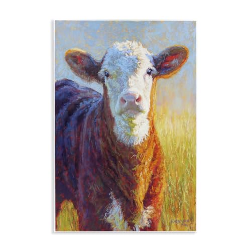 Happy Cow Farmhouse Grassland, 13 x 19 Inch Mounted Print on Wall Plaque
