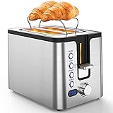 Toaster 2 Slice, 2 Slice Toasters Best Rated Prime with LED Display, Heating Rack, Reheat/ Defrost/ Bagel/ Cancel, 6 Optional Browning Dials, Classic Toaster Stainless Silver