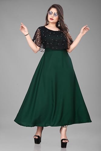 Image of Women's Poly Crepe Round Neck Plain Gown Dress