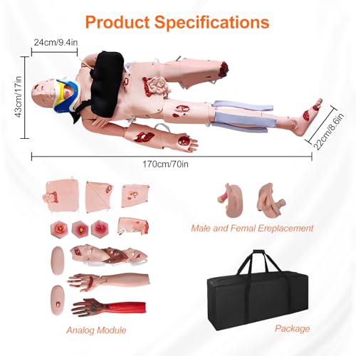 Image of Trauma Patient Care Training Manikin - Closed Limb Fracture Model, Adjustable Cervical Collar, Spinal Injury Nursing - Multifunctional Human Simulator for Student /EMT Education