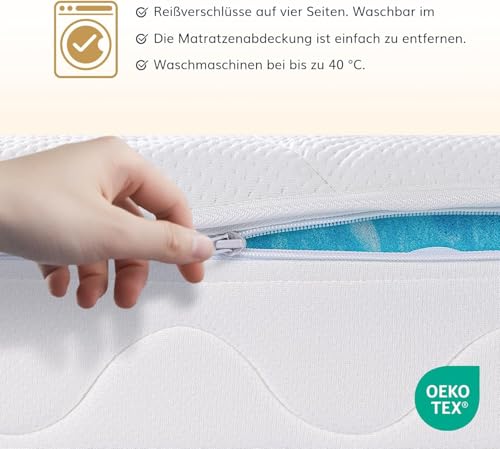 EGO Home Matratze 90x200-23 cm H3 7-Zonen Kaltschaummatratze mit Viscoschaum,Ergonomisch,Weich & Druckentlastend,Atmungsaktiv,Bezug Waschbar, Öko-Tex Zertifiziert