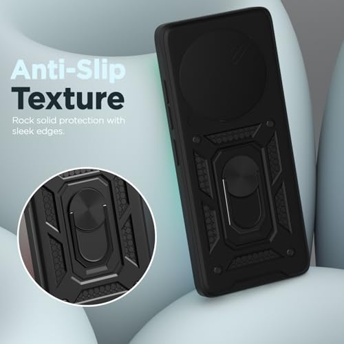 Image of Outlouders Back Cover for Realme P3 Pro 5G | D10 Tough Armor 360 Protection Case with Sliding Camera Shield & Ring Holder Stand Bumper Case (Black)