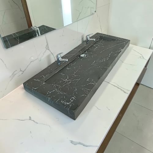 Vasque Salle de Bain en Fibro ciment,effet Blanc Calacatta Or - Résine Gakeal – Anti-Calcaire, Anti-Rayures, Entretien Ultra-Facile – Fabrication...